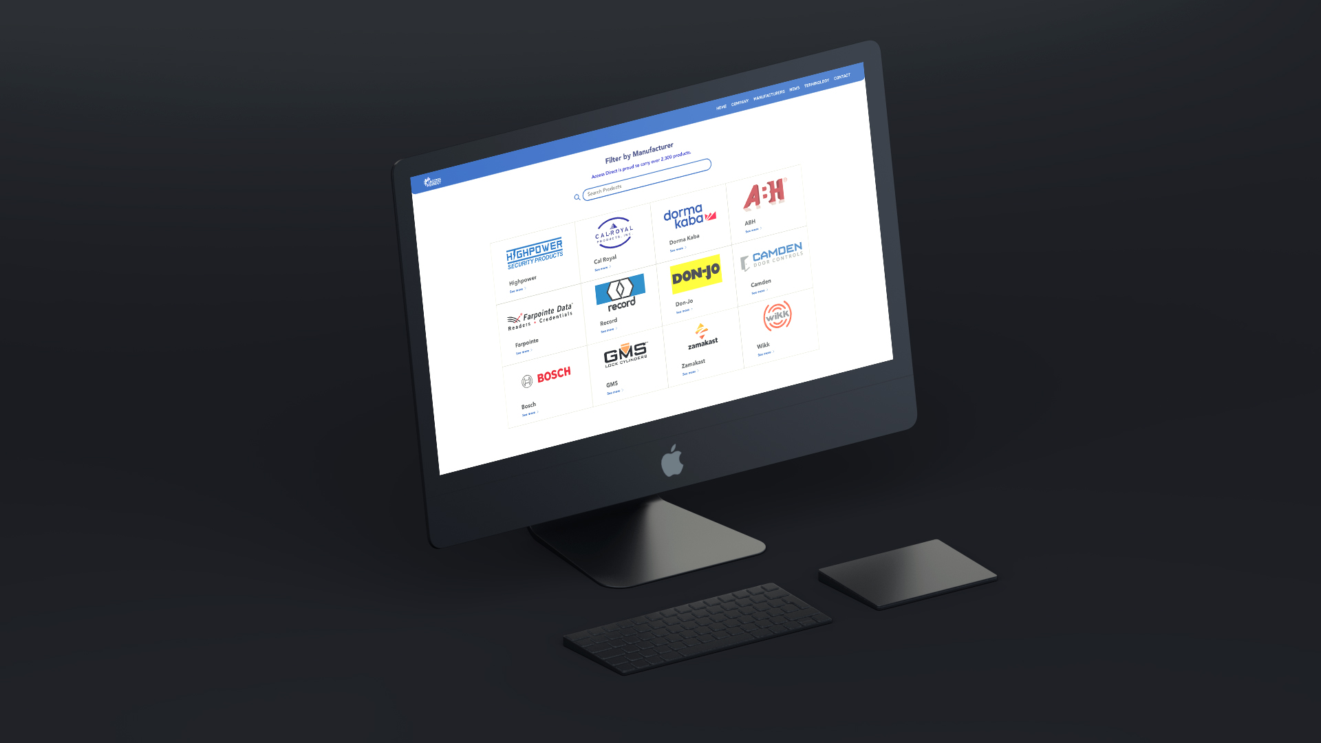 Access Direct manufacturers directory on iMac in dark mode