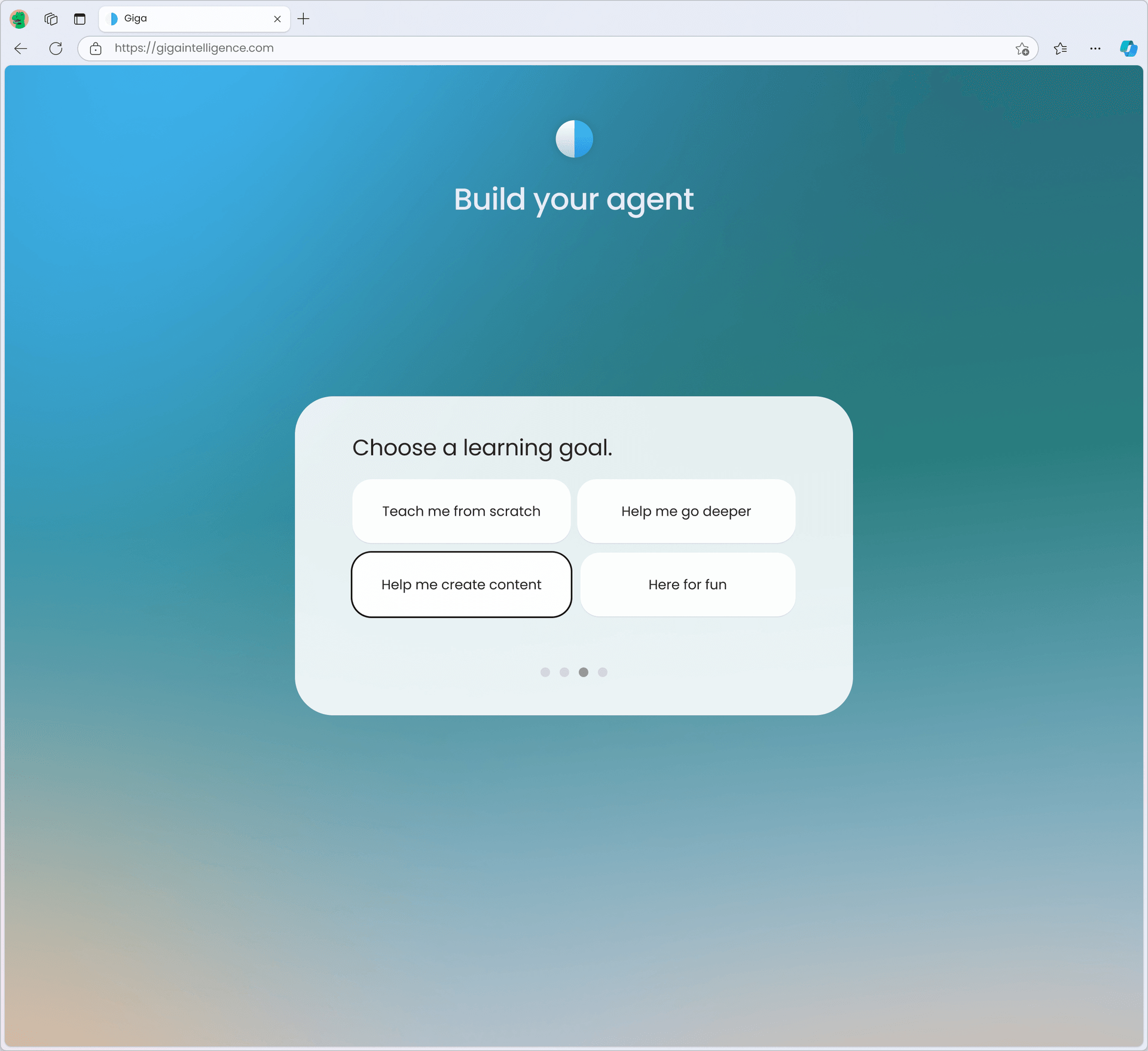 Giga build-your-agent step, choosing a learning goal
