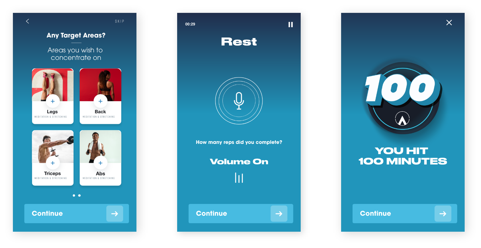 Piton app workout and voice logging screens