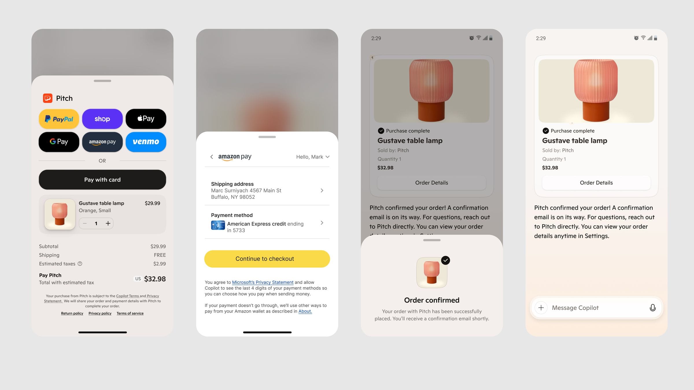 Amazon express checkout inside Copilot