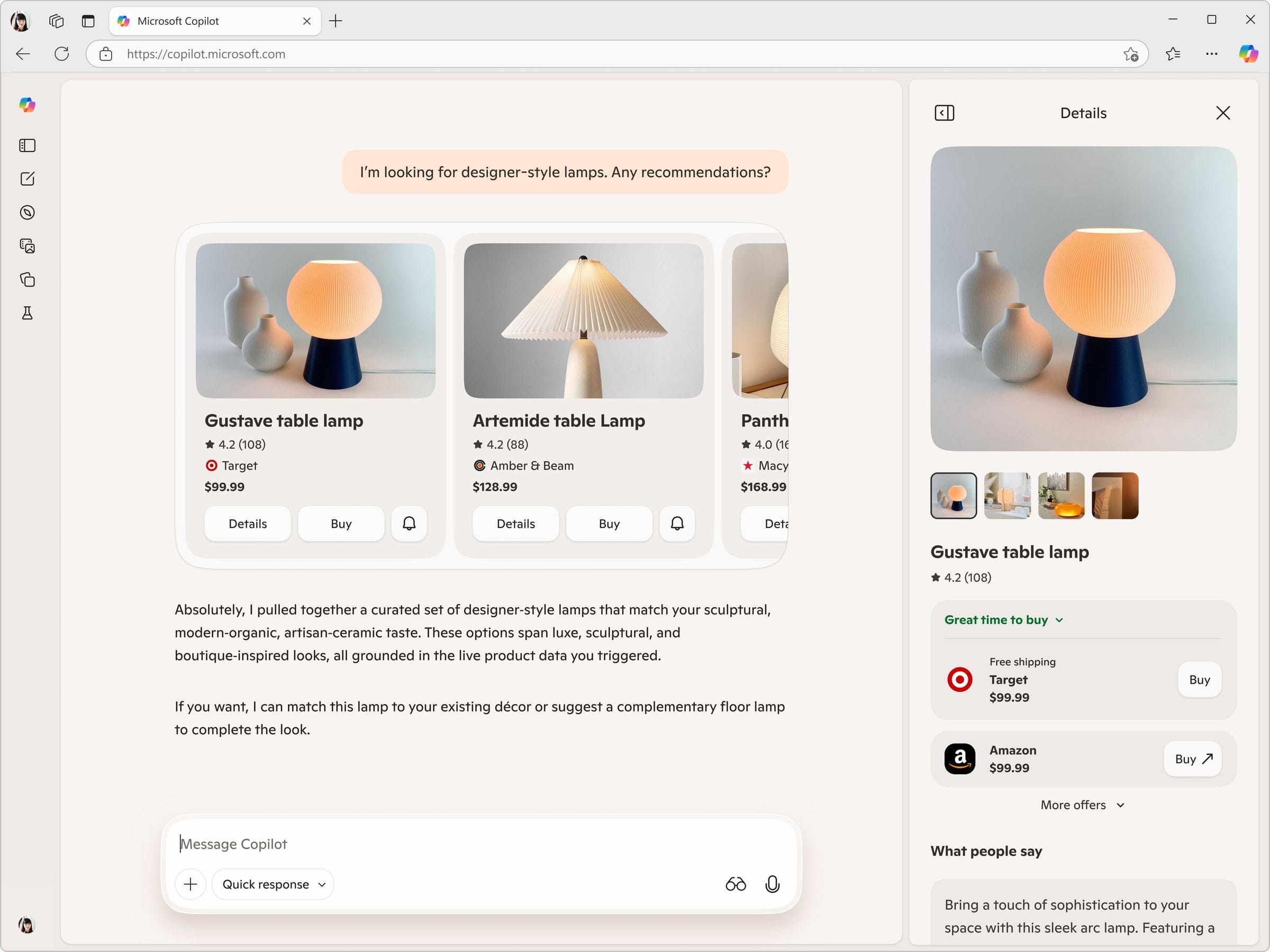 Copilot Pay product detail page with native checkout