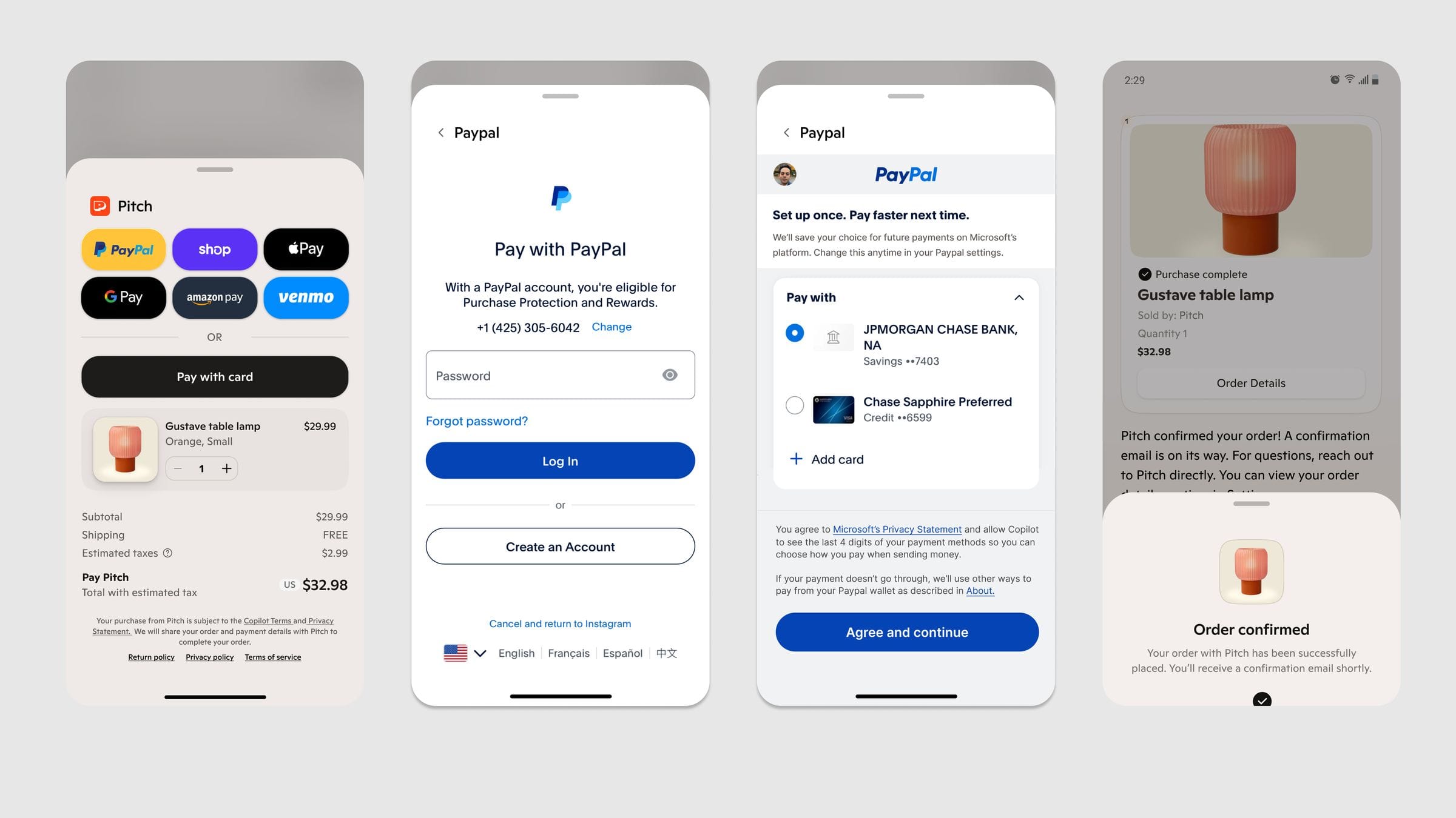 PayPal express checkout variant inside Copilot