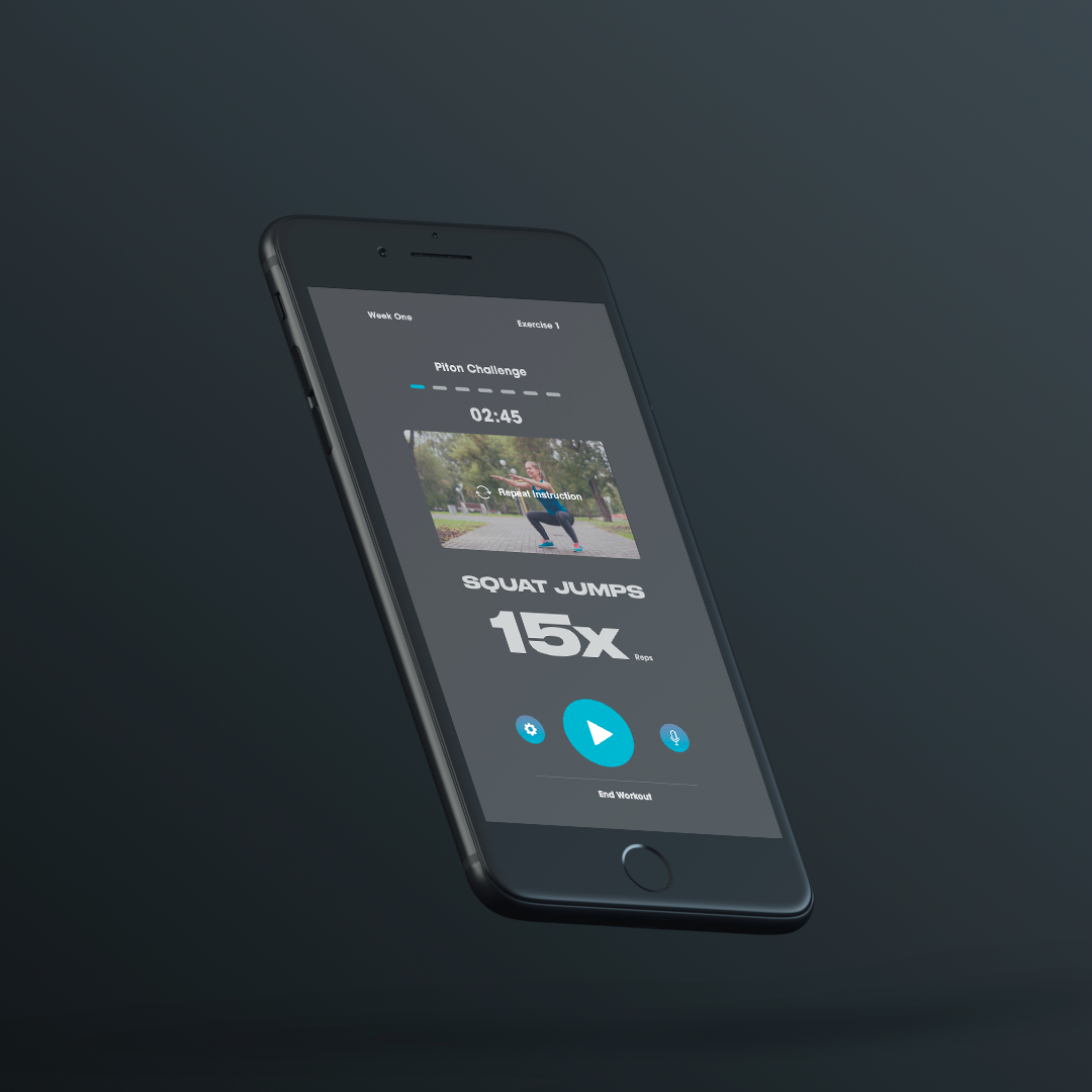Piton workout screen in dark mode