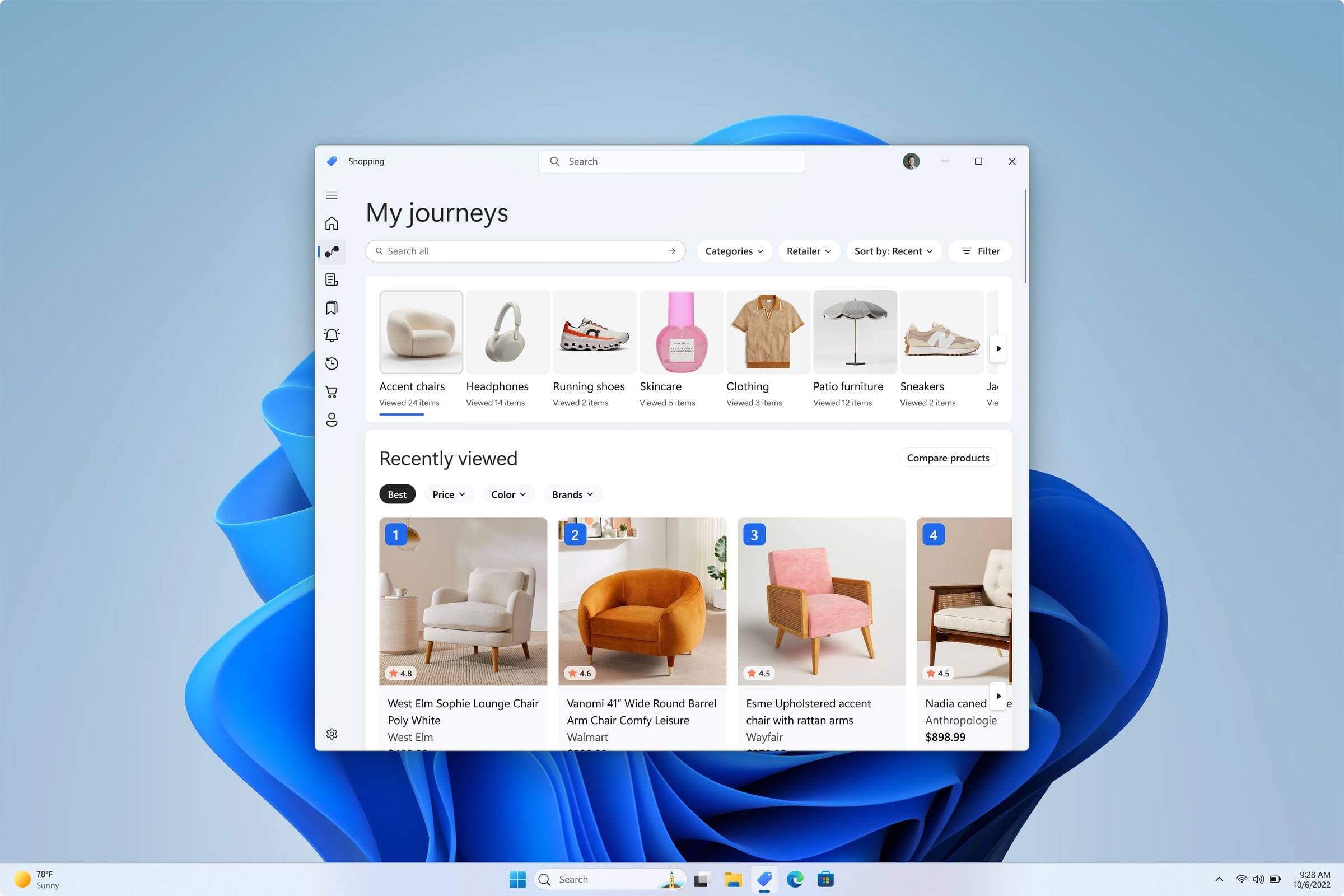 Journeys dashboard with personalized shopping modules