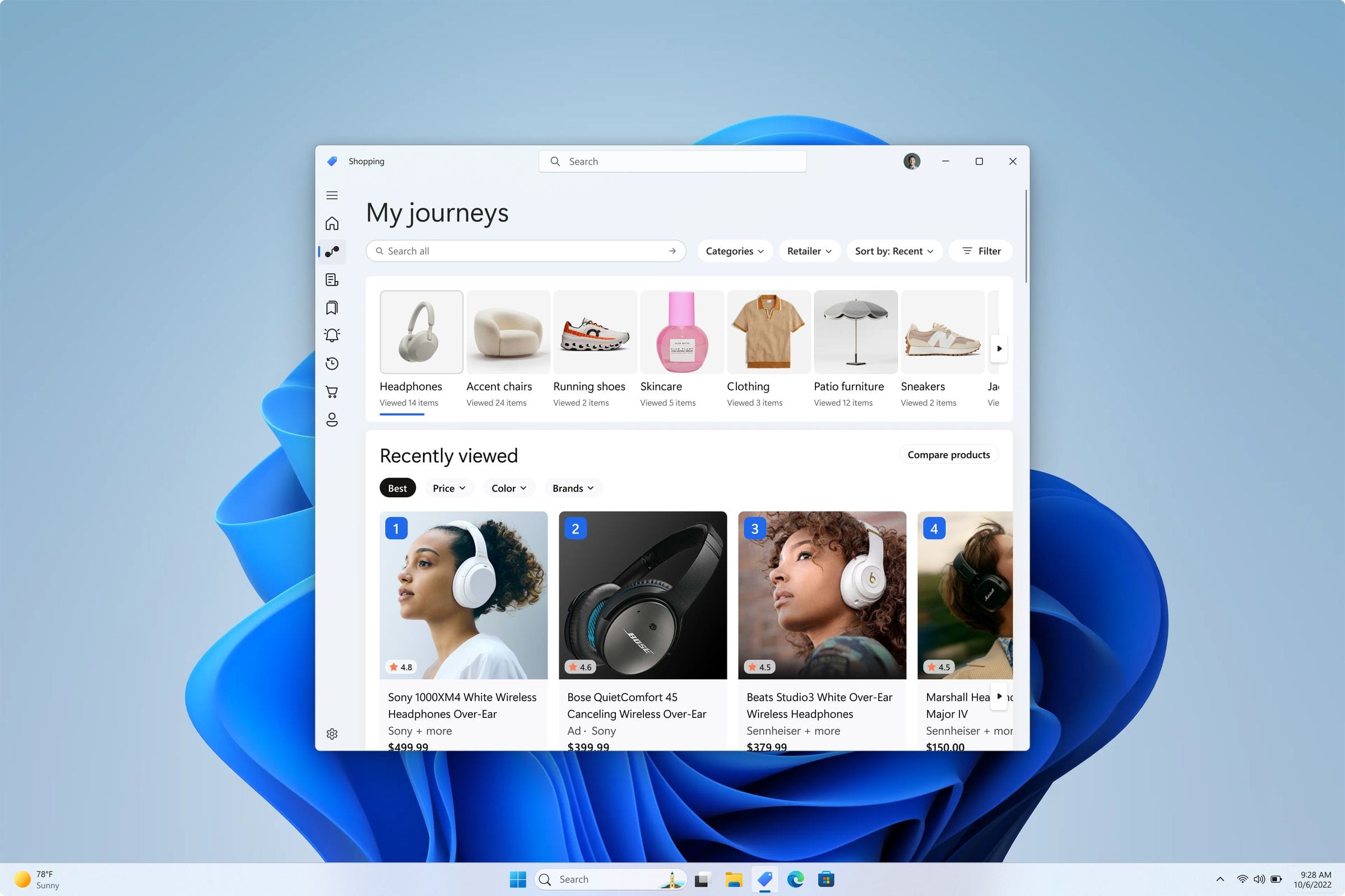Journeys recently viewed surface with category and product ranking