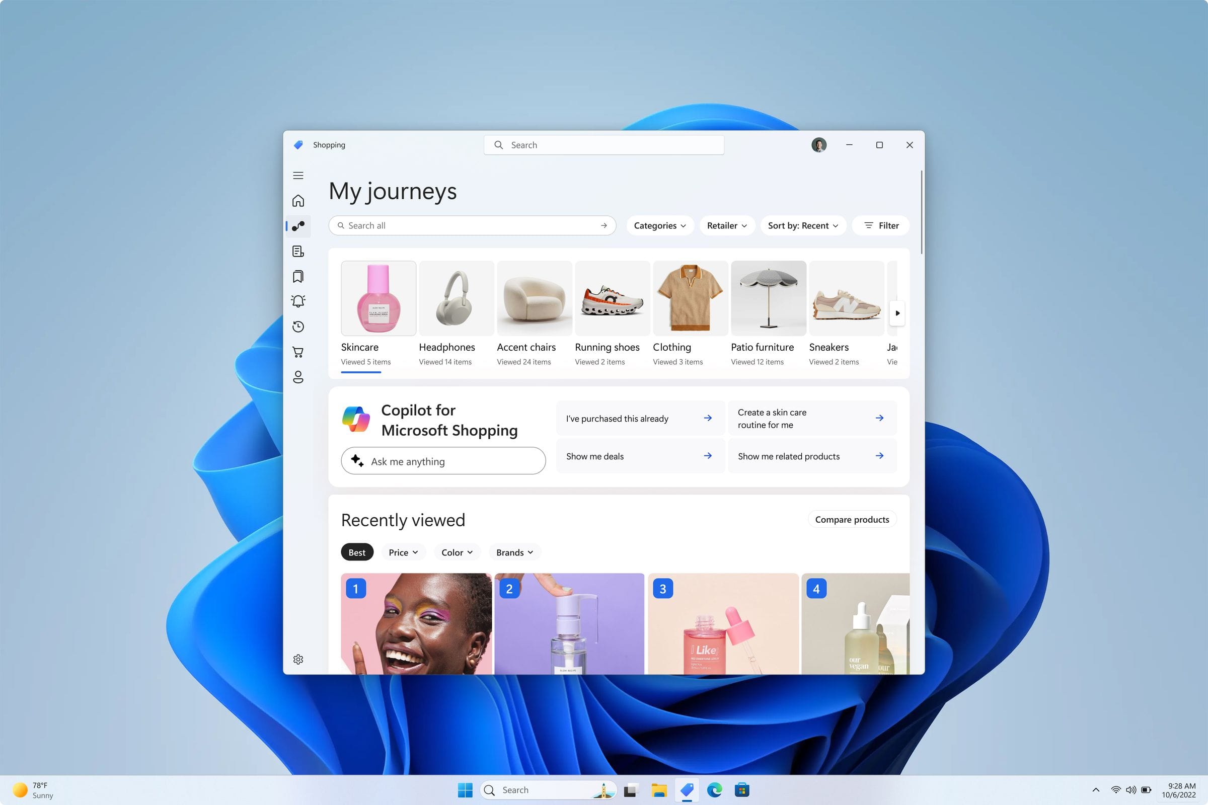 Journeys exploration feed with category-led shopping discovery