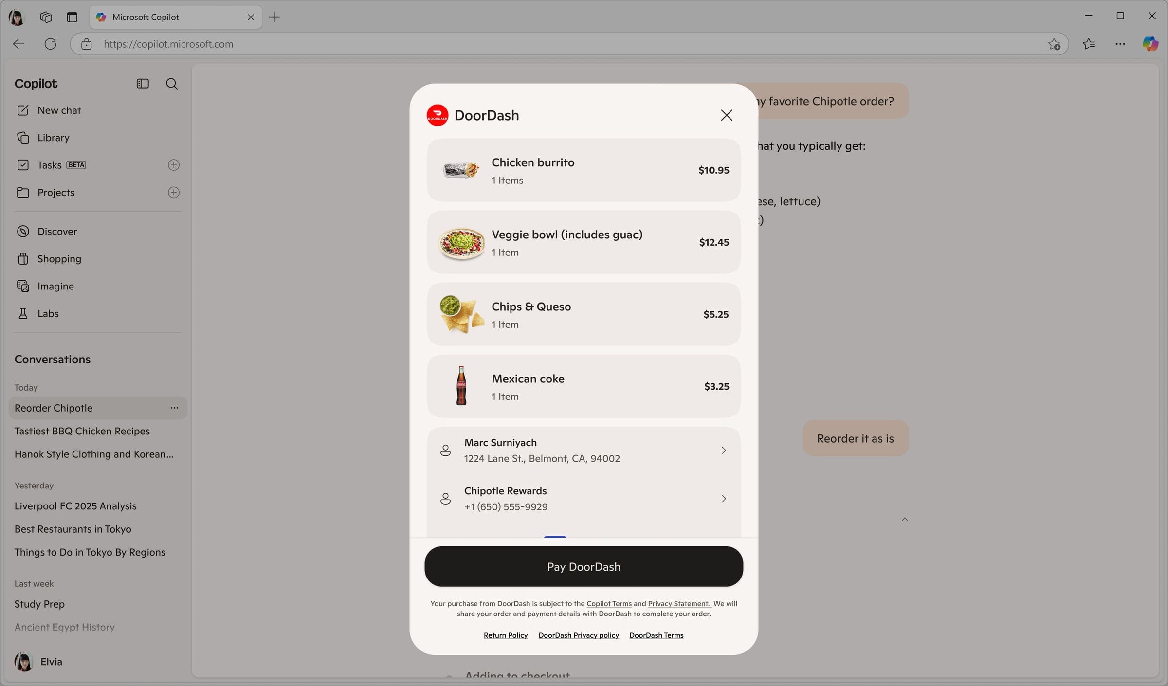 DoorDash reorder, screen 2