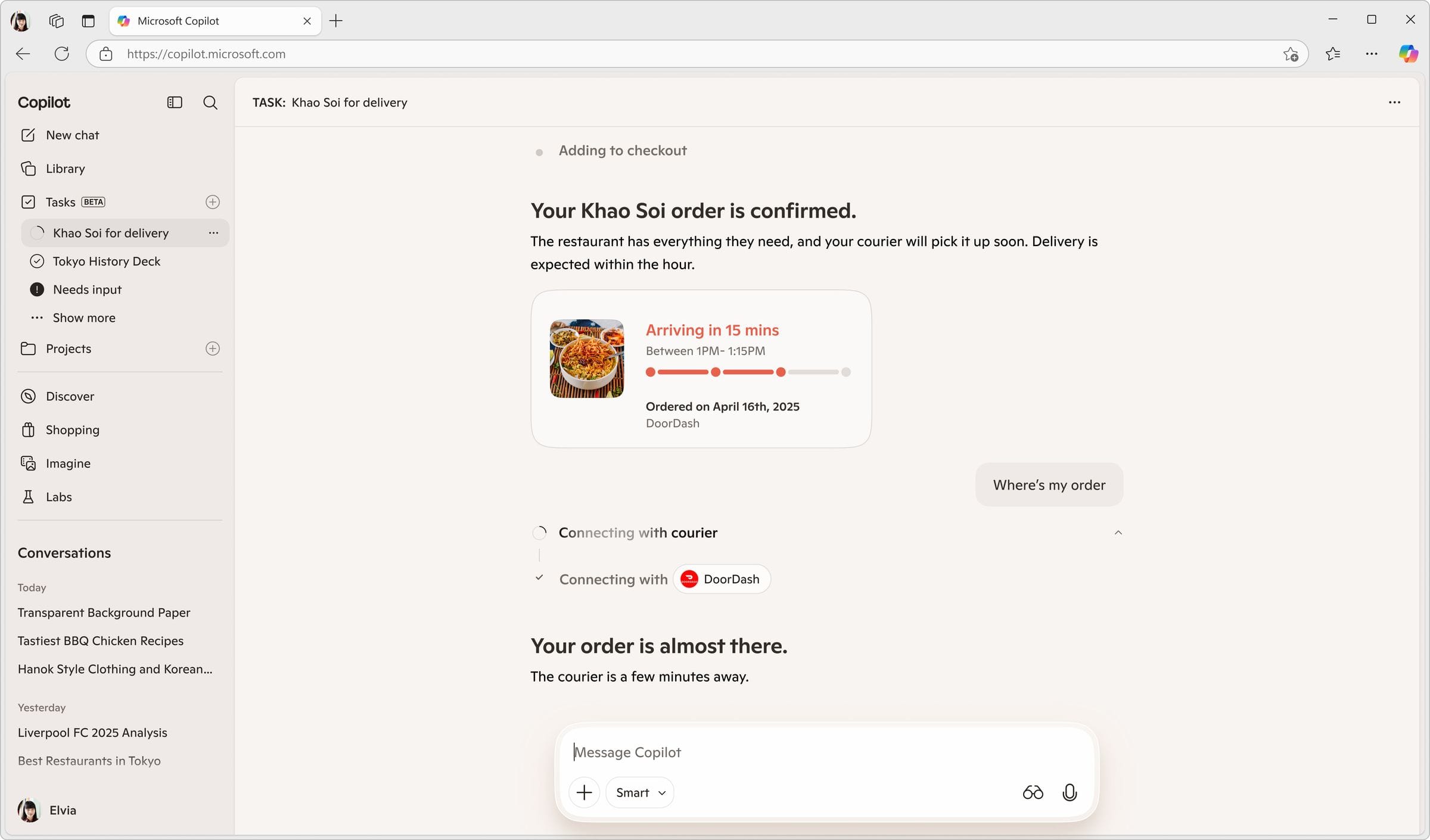 DoorDash order tracking, state 1