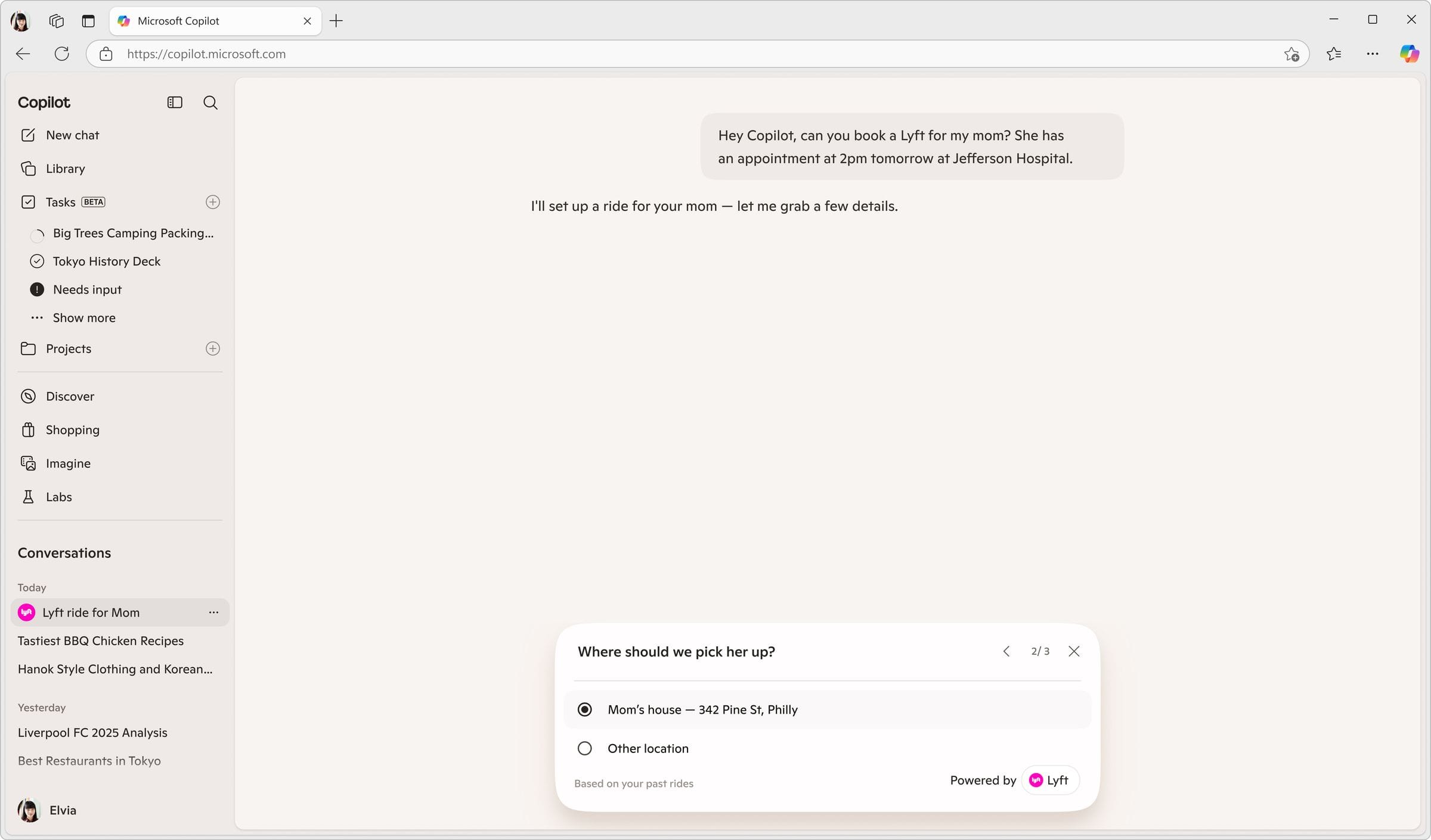 Lyft book for mom, screen 2