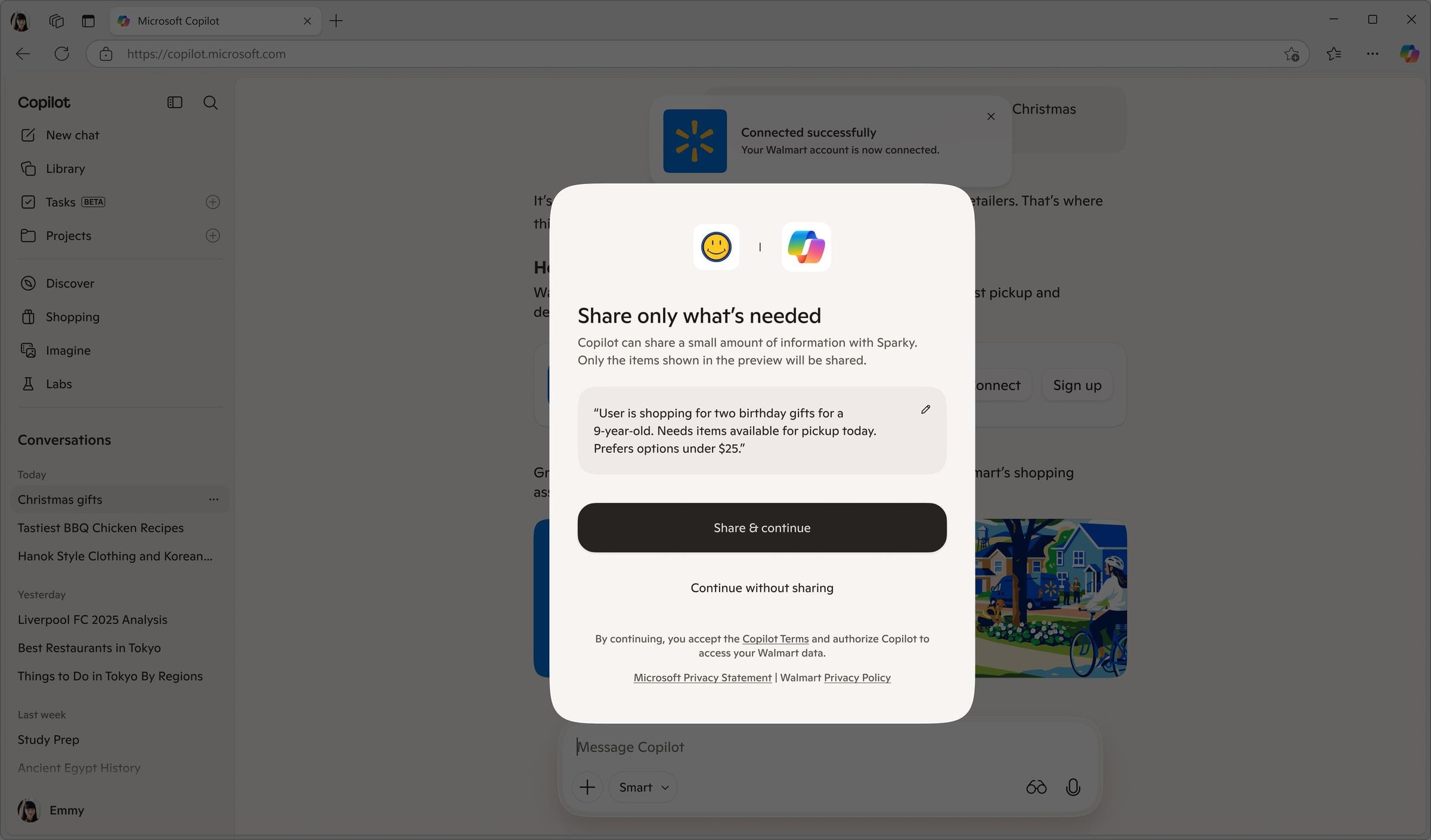 Walmart privacy consent interstitial screen