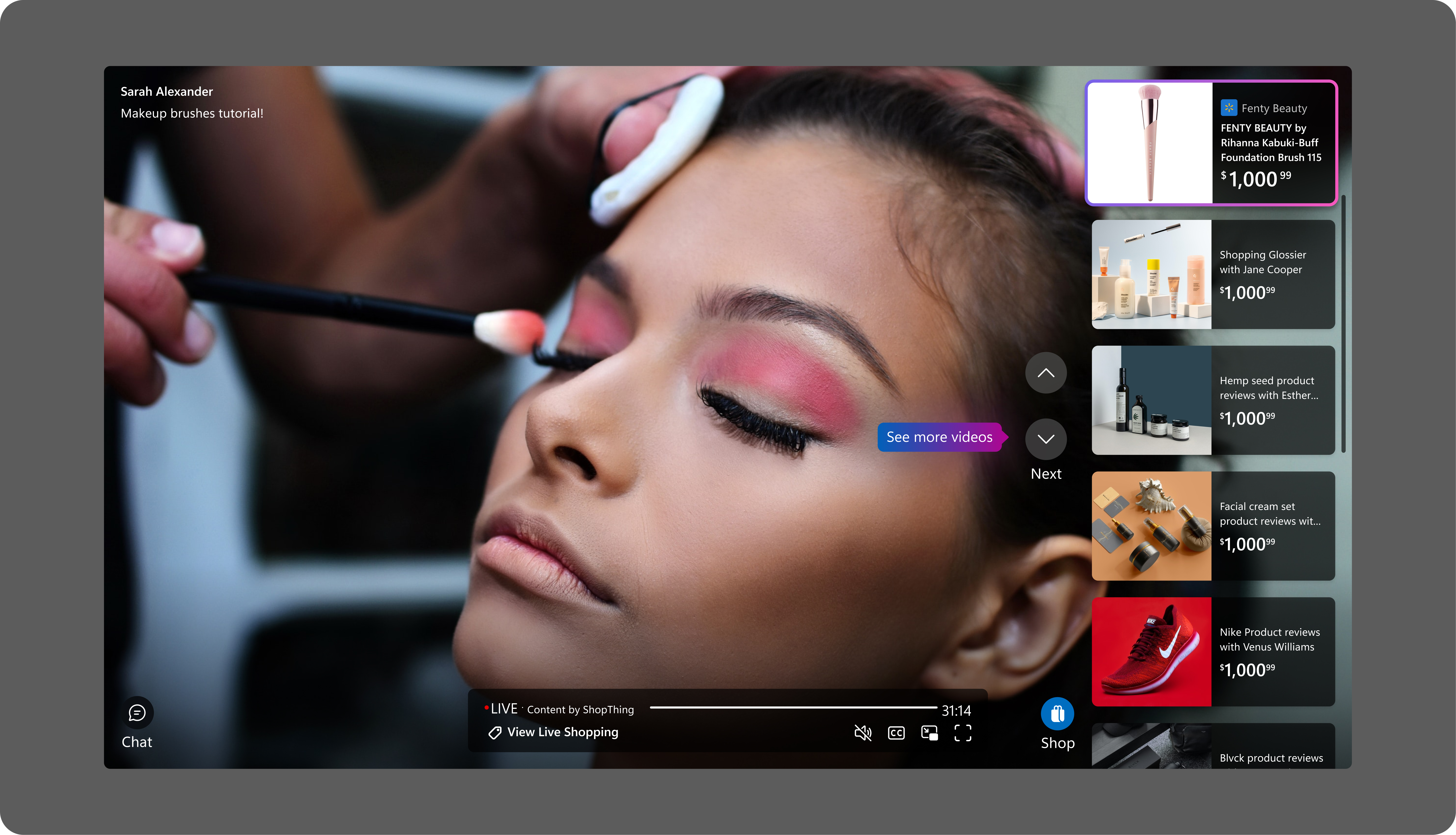 Video commerce destination — full frame composition