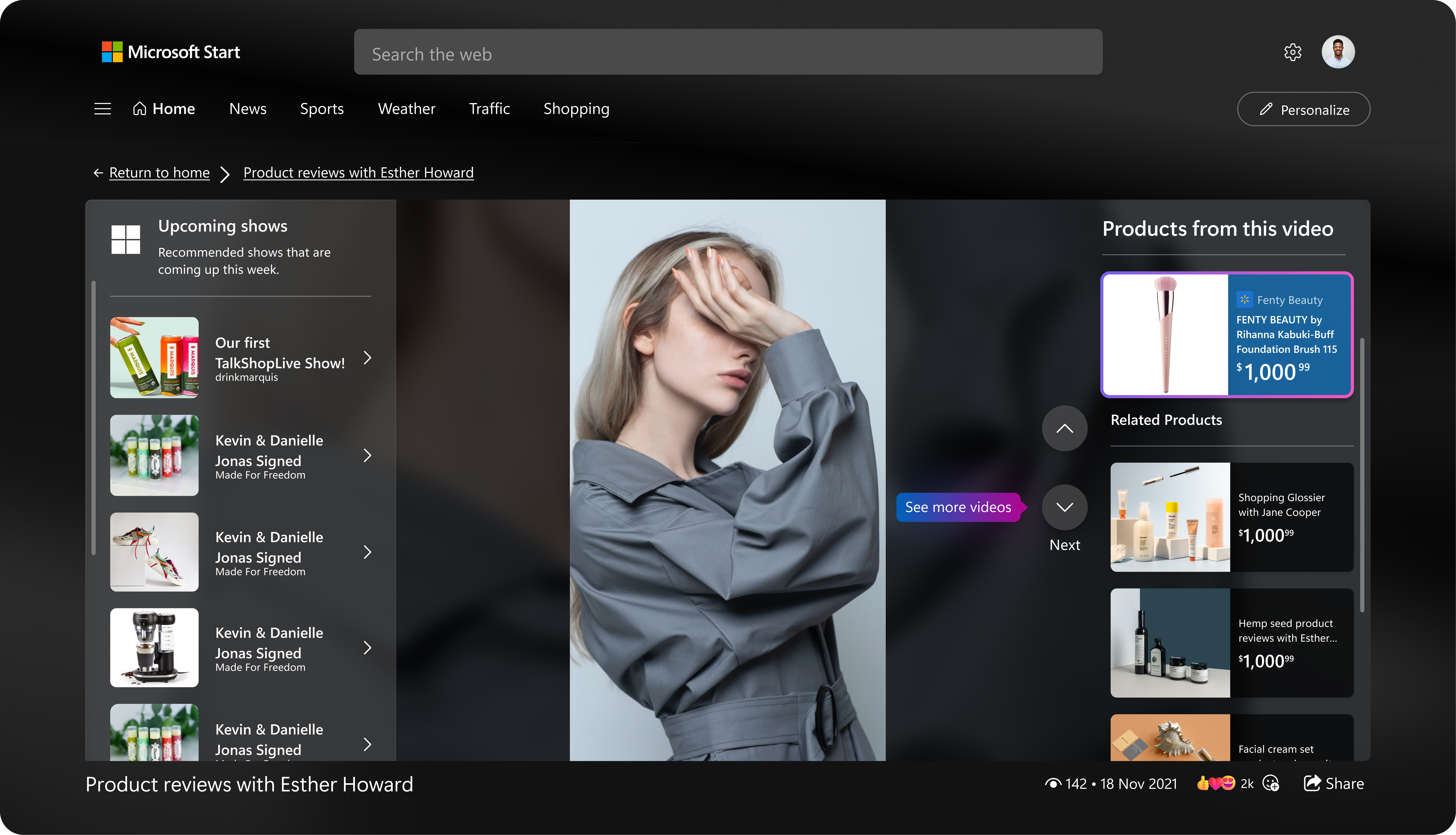 Docked product panel beside video with tooltip — 540px video height