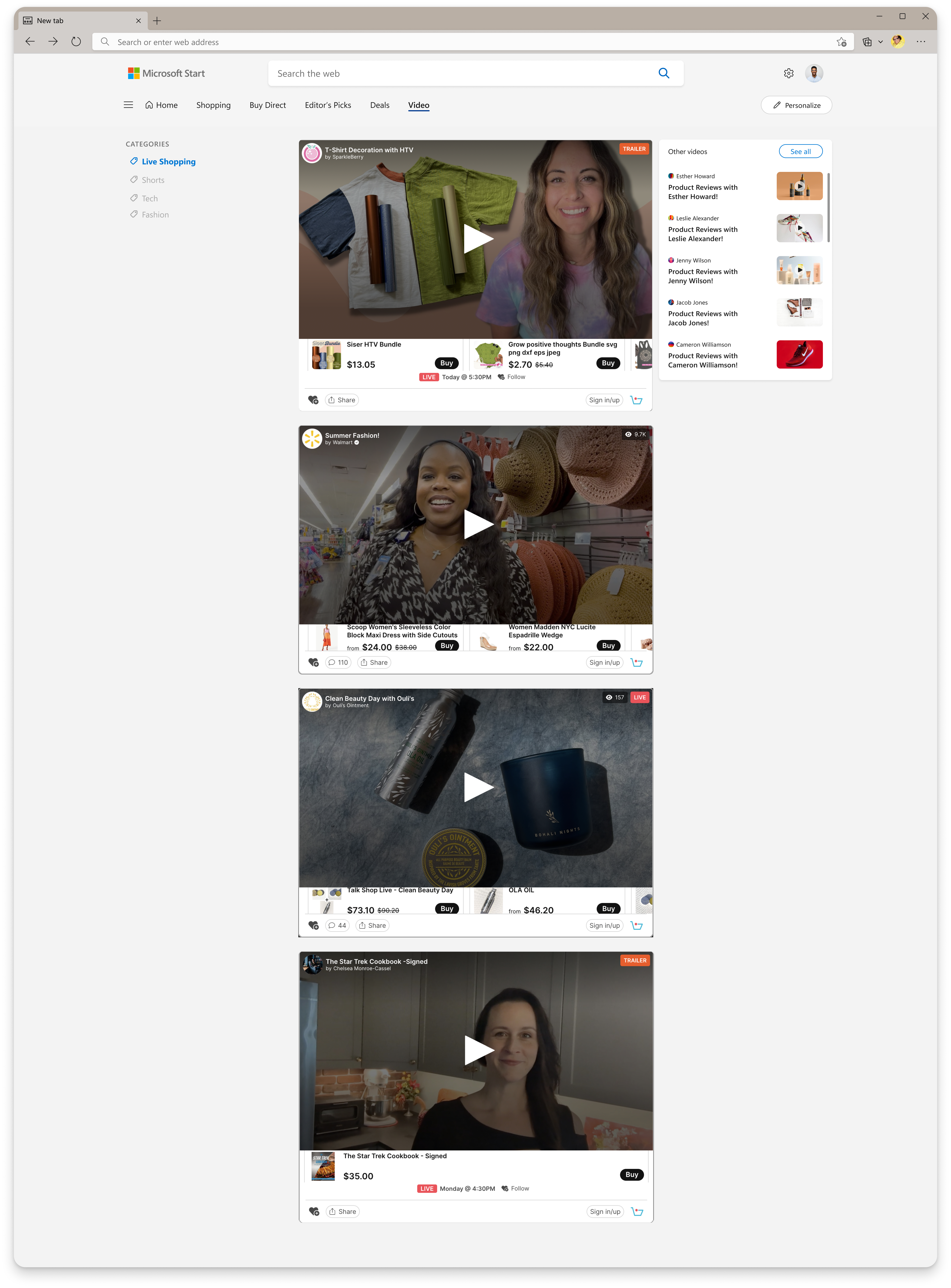 TalkShopLive embedded within MSN Watch experience